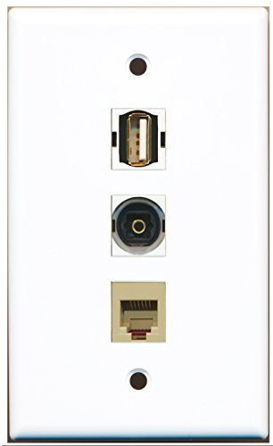 RiteAV - 1 Port USB A-A and 1 Port Phone RJ11 RJ12 Beige and 1 Port Toslink Wall Plate