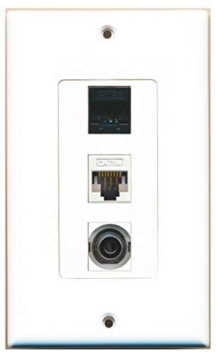 RiteAV - 1 Port 3.5mm and 1 Port Cat5e Ethernet White and 1 Port Cat5e Ethernet Black Decorative Wall Plate