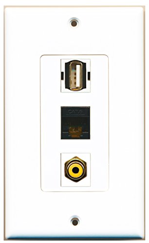 RiteAV - 1 Port RCA Yellow and 1 Port USB A-A and 1 Port Cat6 Ethernet Black Decorative Wall Plate Decorative