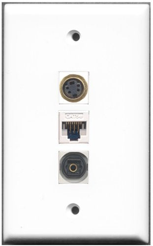 RiteAV - 1 Port S-Video 1 Toslink 1 Cat5e Ethernet White Wall Plate