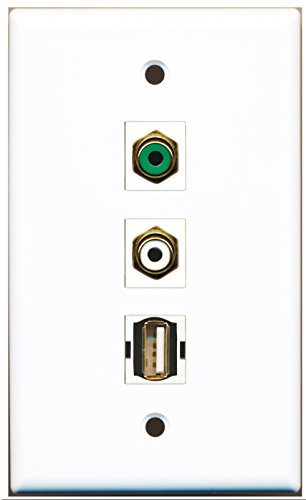 RiteAV - 1 Port RCA White and 1 Port RCA Green and 1 Port USB A-A Wall Plate