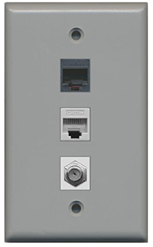 RiteAV - 1 Port Coax Cable TV- F-Type 1 Phone RJ11 RJ12 1 Cat5e Ethernet Wall Plate - Gray