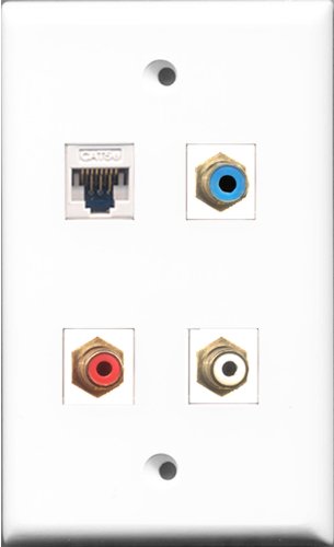 RiteAV 1 Port RCA Red and 1 Port RCA White and 1 Port RCA Blue and 1 Port Cat5e Ethernet White Wall Plate