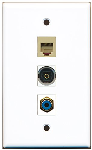 RiteAV - 1 Port RCA Blue and 1 Port Phone RJ11 RJ12 Beige and 1 Port Toslink Wall Plate