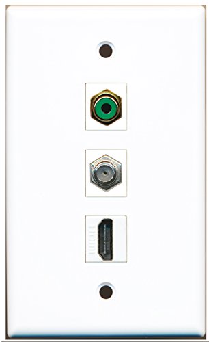 RiteAV - 1 Port HDMI and 1 Port RCA Green and 1 Port Coax Cable TV- F-Type Wall Plate