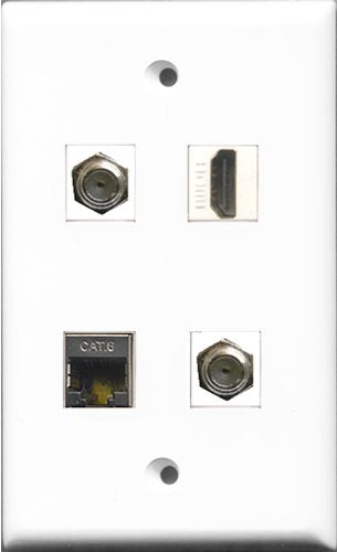RiteAV 1 Port HDMI 2 Port Coax Cable TV- F-Type and 1 Port Shielded Cat6 Ethernet Wall Plate