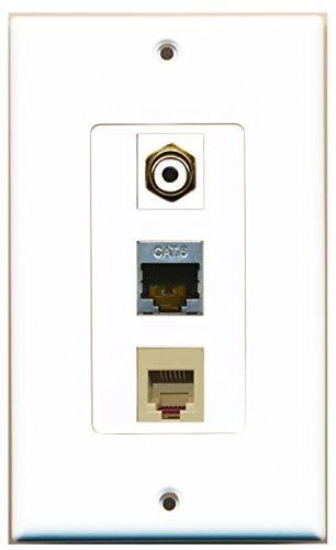 RiteAV - 1 Port RCA White and 1 Port Phone RJ11 RJ12 Beige and 1 Port Shielded Cat6 Ethernet Decorative Wall Plate Decorative