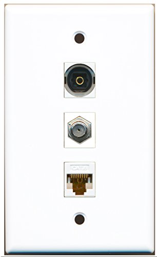 RiteAV - 1 Port Coax Cable TV- F-Type and 1 Port Toslink and 1 Port Cat6 Ethernet White Wall Plate