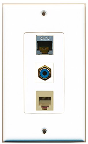 RiteAV - 1 Port RCA Blue and 1 Port Phone RJ11 RJ12 Beige and 1 Port Shielded Cat6 Ethernet Decorative Wall Plate Decorative