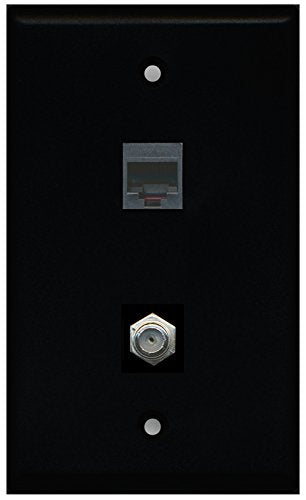 RiteAV - Black 1 Port Coax Cable TV- F-Type 1 Port Phone Black Wall Plate