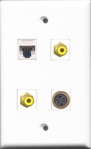 RiteAV - 2 Port RCA Yellow and 1 Port S-Video and 1 Port Cat5e Ethernet White Wall Plate