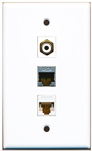 RiteAV - 1 Port RCA White and 1 Port Shielded Cat6 Ethernet and 1 Port Cat6 Ethernet White Wall Plate