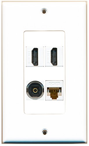 RiteAV - 2 Port HDMI 1 Port Toslink 1 Port Cat6 Ethernet White Wall Plate Decorative