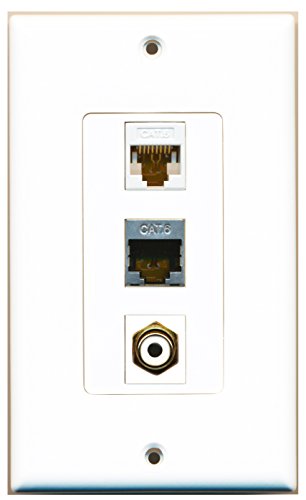 RiteAV - 1 Port RCA White and 1 Port Shielded Cat6 Ethernet and 1 Port Cat6 Ethernet White Decorative Wall Plate Decorative
