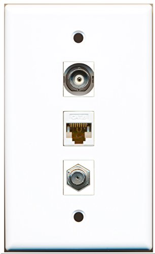 RiteAV - 1 Port Coax Cable TV- F-Type and 1 Port BNC and 1 Port Cat6 Ethernet White Wall Plate