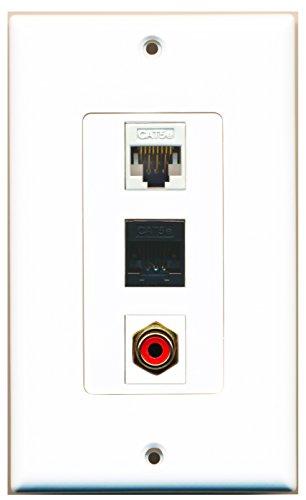 RiteAV - 1 Port RCA Red and 1 Port Cat5e Ethernet White and 1 Port Cat5e Ethernet Black Wall Plate Decorative