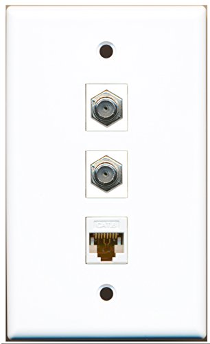 RiteAV - 2 Port Coax Cable TV- F-Type and 1 Port Cat6 Ethernet White Wall Plate