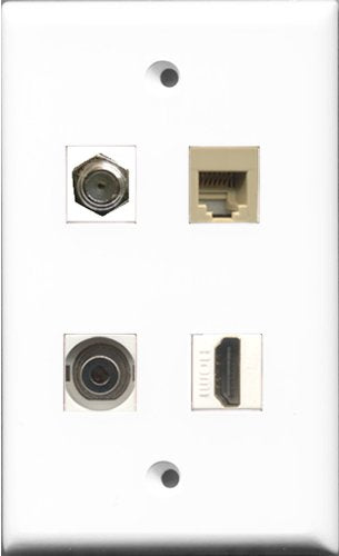 RiteAV 1 Port HDMI and 1 Port Coax Cable TV- F-Type and 1 Port Phone RJ11 RJ12 Beige and 1 Port 3.5mm Wall Plate