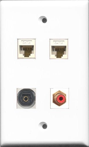 RiteAV 1 Port RCA Red and 1 Port Toslink 2 Port Cat6 Ethernet White Wall Plate