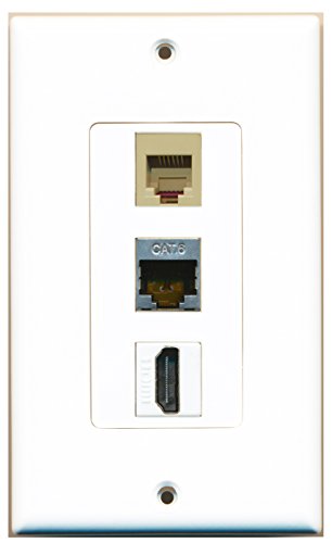 RiteAV - 1 Port HDMI and 1 Port Phone RJ11 RJ12 Beige and 1 Port Shielded Cat6 Ethernet Decorative Wall Plate Decorative