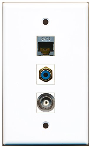 RiteAV - 1 Port RCA Blue and 1 Port Shielded Cat6 Ethernet and 1 Port BNC Wall Plate