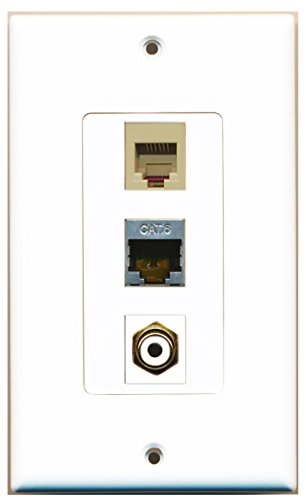 RiteAV - 1 Port RCA White and 1 Port Phone RJ11 RJ12 Beige and 1 Port Shielded Cat6 Ethernet Decorative Wall Plate Decorative