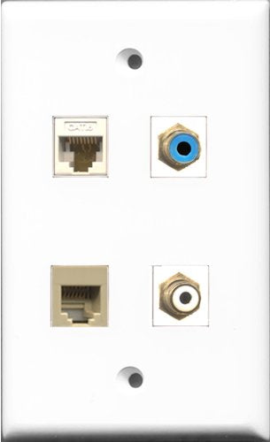RiteAV 1 Port RCA White and 1 Port RCA Blue and 1 Port Phone RJ11 RJ12 Beige and 1 Port Cat6 Ethernet White Wall Plate