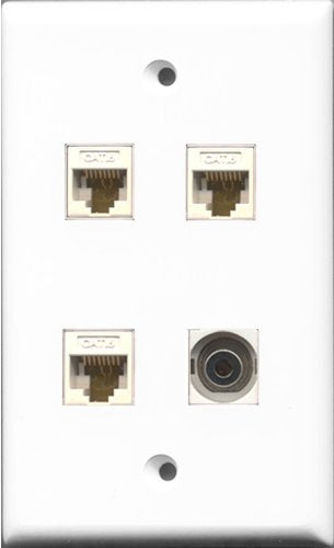 RiteAV 1 Port 3.5mm 3 Port Cat6 Ethernet White Wall Plate