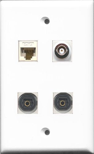 RiteAV - 2 Port Toslink and 1 Port BNC and 1 Port Cat6 Ethernet White Wall Plate