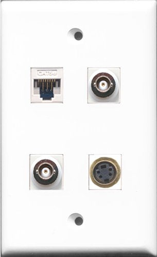 RiteAV - 1 Port S-Video 2 Port BNC and 1 Port Cat5e Ethernet White Wall Plate