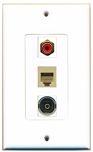 RiteAV - 1 Port RCA Red and 1 Port Phone RJ11 RJ12 Beige and 1 Port Toslink Decorative Wall Plate Decorative