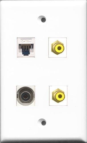 RiteAV - 2 Port RCA Yellow and 1 Port 3.5mm and 1 Port Cat5e Ethernet White Wall Plate