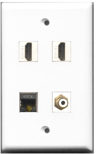 RiteAV - 2 Port HDMI 1 Port RCA White 1 Port Shielded Cat6 Ethernet Wall Plate