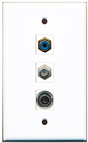 RiteAV - 1 Port RCA Blue and 1 Port Coax Cable TV- F-Type and 1 Port 3.5mm Wall Plate