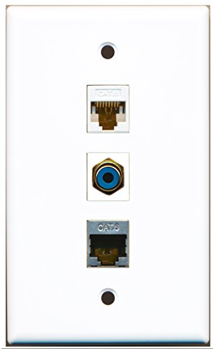 RiteAV - 1 Port RCA Blue and 1 Port Shielded Cat6 Ethernet and 1 Port Cat6 Ethernet White Wall Plate