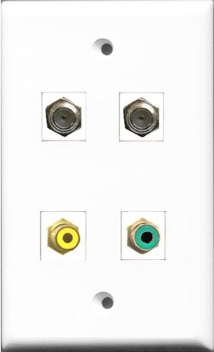 RiteAV 1 Port RCA Yellow and 1 Port RCA Green 2 Port Coax Cable TV- F-Type Wall Plate