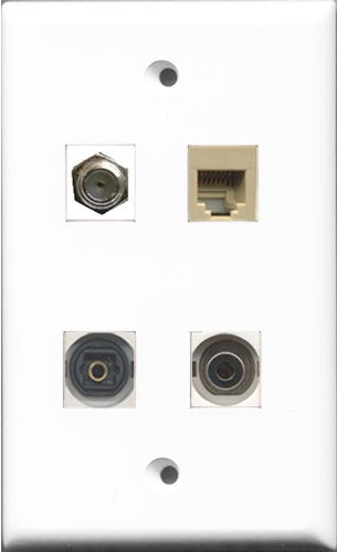 RiteAV 1 Port Coax Cable TV- F-Type and 1 Port Phone RJ11 RJ12 Beige and 1 Port Toslink and 1 Port 3.5mm Wall Plate