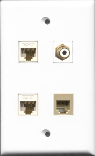 RiteAV 1 Port RCA White and 1 Port Phone RJ11 RJ12 Beige 2 Port Cat6 Ethernet White Wall Plate
