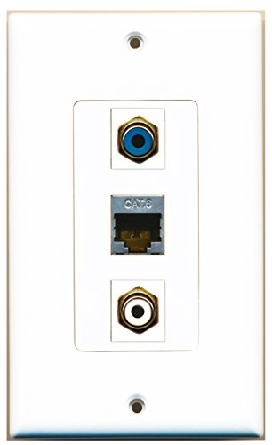 RiteAV - 1 Port RCA White and 1 Port RCA Blue and 1 Port Shielded Cat6 Ethernet Decorative Wall Plate Decorative
