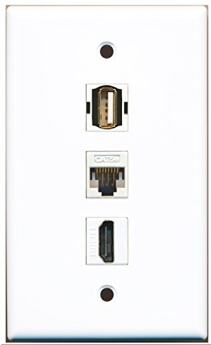 RiteAV - 1 Port HDMI and 1 Port USB A-A and 1 Port Cat5e Ethernet White Wall Plate