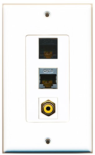 RiteAV - 1 Port RCA Yellow and 1 Port Shielded Cat6 Ethernet and 1 Port Cat6 Ethernet Black Decorative Wall Plate Decorative