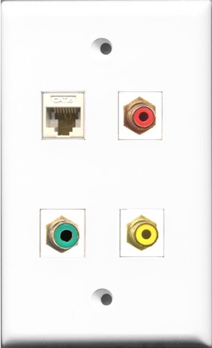 RiteAV 1 Port RCA Red and 1 Port RCA Yellow and 1 Port RCA Green and 1 Port Cat6 Ethernet White Wall Plate