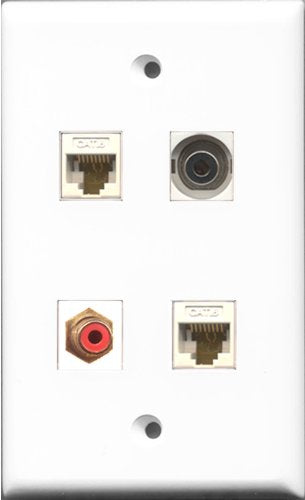 RiteAV 1 Port RCA Red and 1 Port 3.5mm 2 Port Cat6 Ethernet White Wall Plate