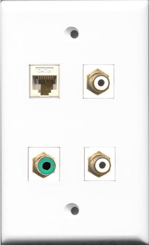 RiteAV - 2 Port RCA White and 1 Port RCA Green and 1 Port Cat6 Ethernet White Wall Plate