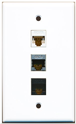 RiteAV - 1 Port Shielded Cat6 Ethernet and 1 Port Cat6 Ethernet White and 1 Port Cat6 Ethernet Black Wall Plate