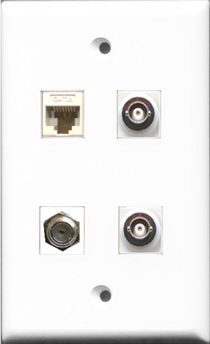RiteAV 1 Port Coax Cable TV- F-Type 2 Port BNC and 1 Port Cat6 Ethernet White Wall Plate
