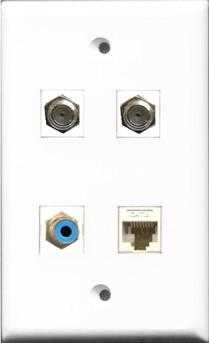 RiteAV 1 Port RCA Blue 2 Port Coax Cable TV- F-Type and 1 Port Cat6 Ethernet White Wall Plate