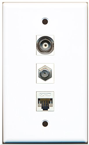 RiteAV - 1 Port Coax Cable TV- F-Type and 1 Port BNC and 1 Port Cat5e Ethernet White Wall Plate