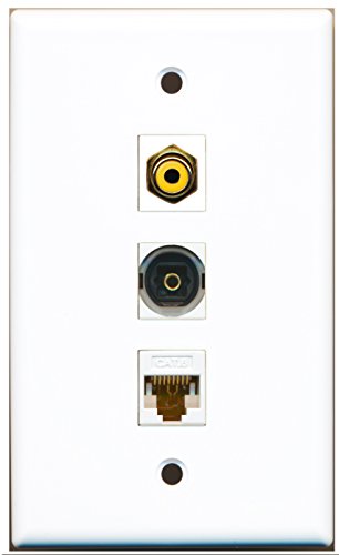 RiteAV - 1 Port RCA Yellow and 1 Port Toslink and 1 Port Cat6 Ethernet White Wall Plate