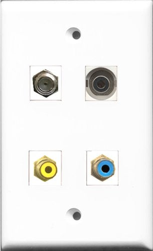 RiteAV 1 Port RCA Yellow and 1 Port RCA Blue and 1 Port Coax Cable TV- F-Type and 1 Port 3.5mm Wall Plate